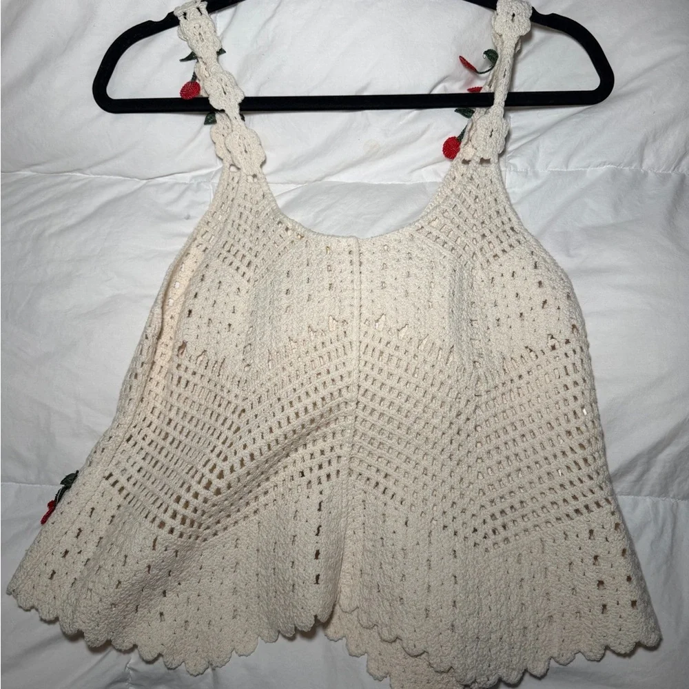 Rebellion Cream Crochet Camisole with Red Cherry Accents - Picture 5 of 5